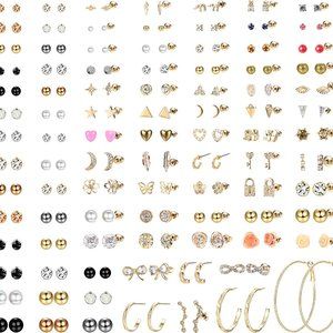 New 93 Pairs Assorted Multiple Stud Earrings Set FREE SUNGLASSES